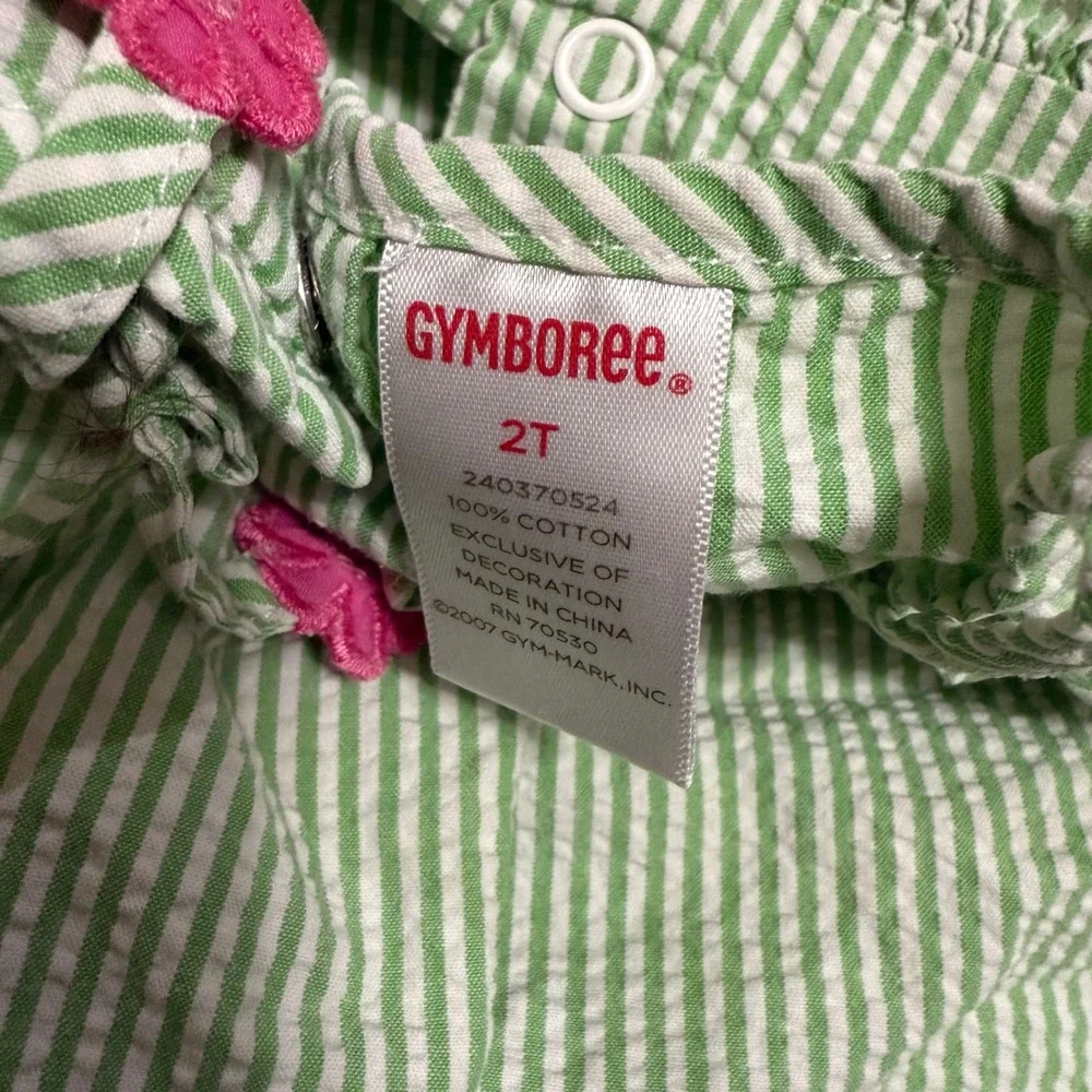 Gymboree Girls 2T Green White Seersucker Striped Floral Turtle Sundress 2007